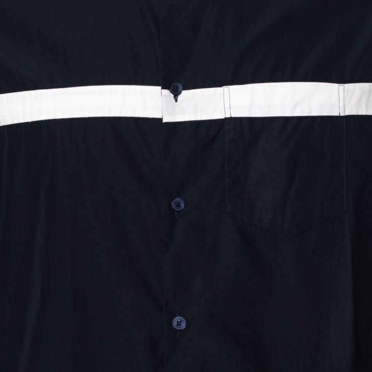 Pre Owned Kenzo Navy Blue Cotton Contrast Stripe Button Front Shirt M