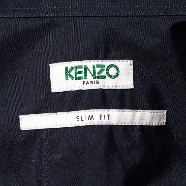Pre Owned Kenzo Navy Blue Cotton Contrast Stripe Button Front Shirt M