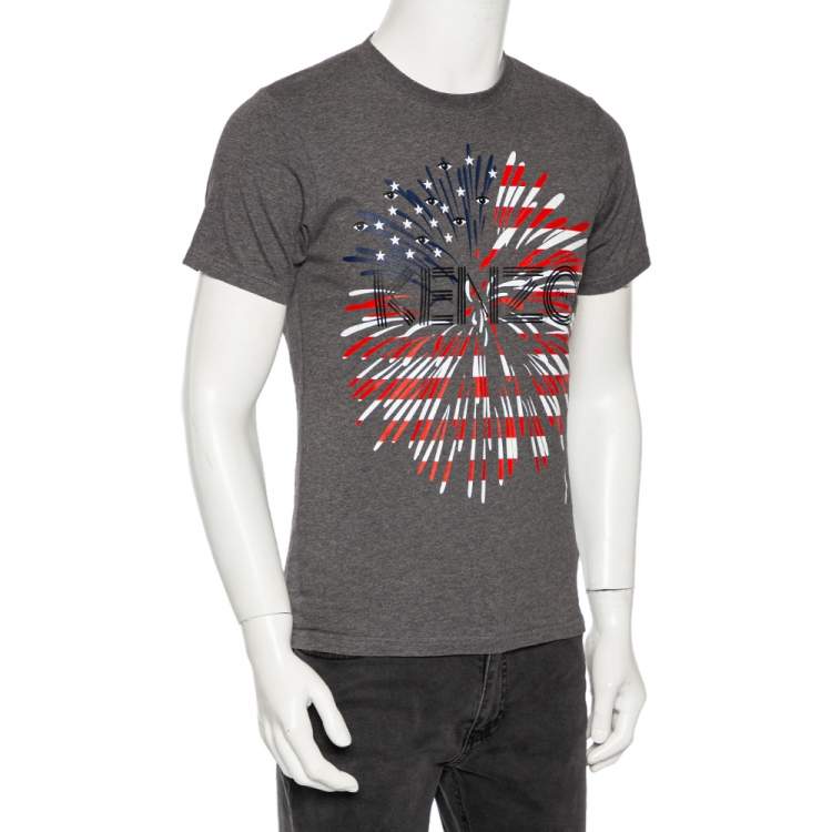 Pre Owned Kenzo Grey Mélange Printed Cotton Jersey T-Shirt S