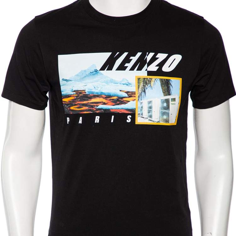 Pre Owned Kenzo Black Landscape Printed Cotton Jersey T-Shirt S
