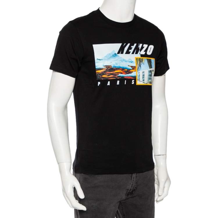 Pre Owned Kenzo Black Landscape Printed Cotton Jersey T-Shirt S
