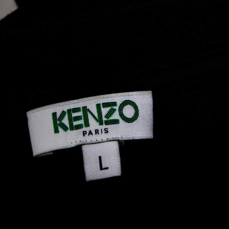 Pre Owned Kenzo Black Cotton Logoed Bands Detailed Crew Neck T-Shirt L