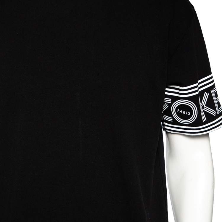 Pre Owned Kenzo Black Cotton Logoed Bands Detailed Crew Neck T-Shirt L
