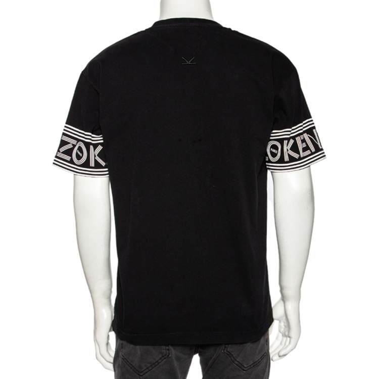 Pre Owned Kenzo Black Cotton Logoed Bands Detailed Crew Neck T-Shirt L