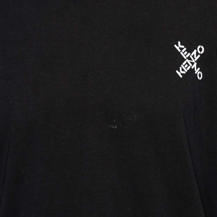 Pre Owned Kenzo Black Cotton Logo Print Detailed Short Sleeve T-Shirt XXXL 