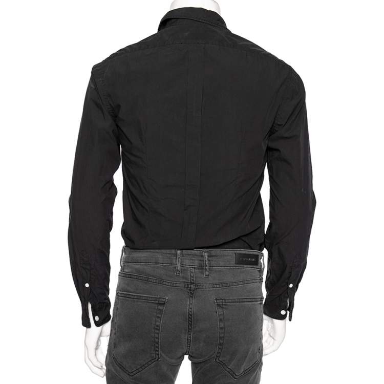Pre Owned Kenzo Black Cotton Tiger Detailed Button Down Casual Fit Shirt M
