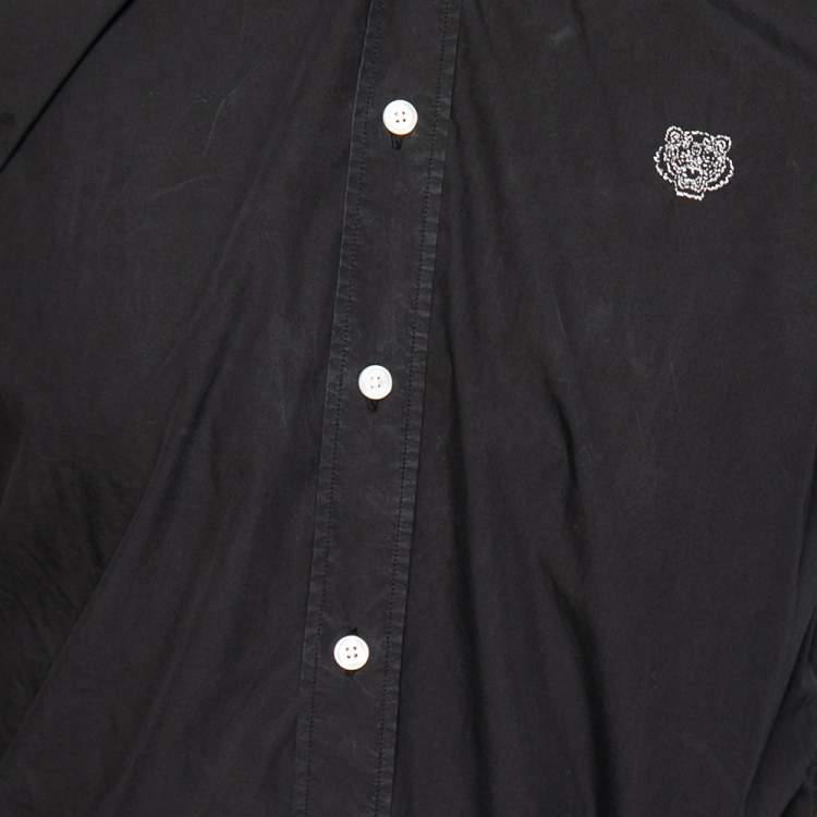 Pre Owned Kenzo Black Cotton Tiger Detailed Button Down Casual Fit Shirt M
