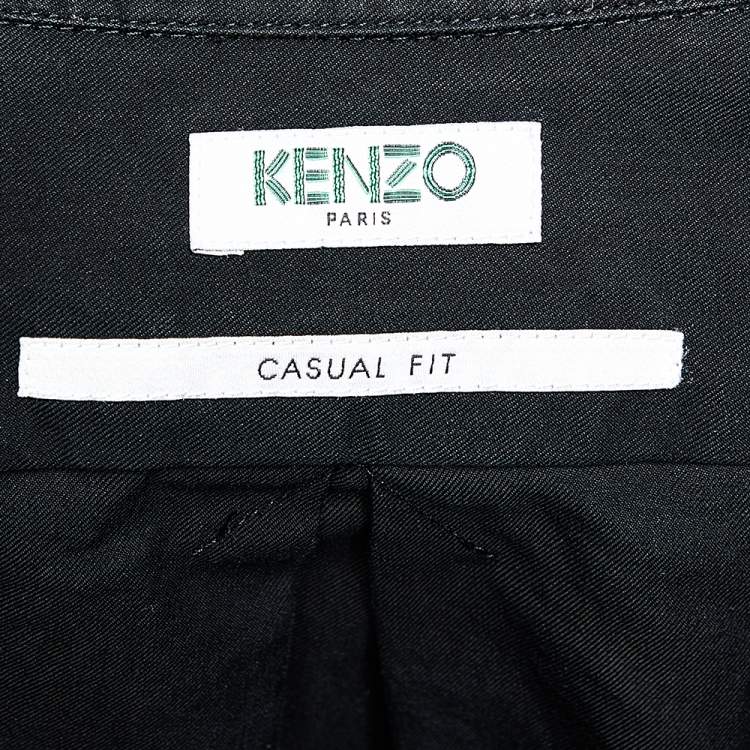 Pre Owned Kenzo Black Cotton Tiger Embroidered Casual Fit Shirt S