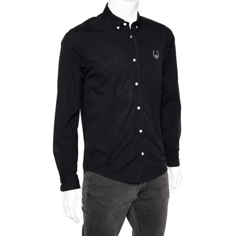 Pre Owned Kenzo Black Cotton Tiger Embroidered Casual Fit Shirt S