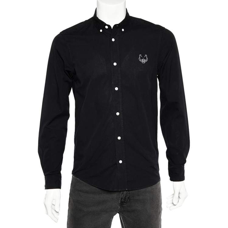 Pre Owned Kenzo Black Cotton Tiger Embroidered Casual Fit Shirt S