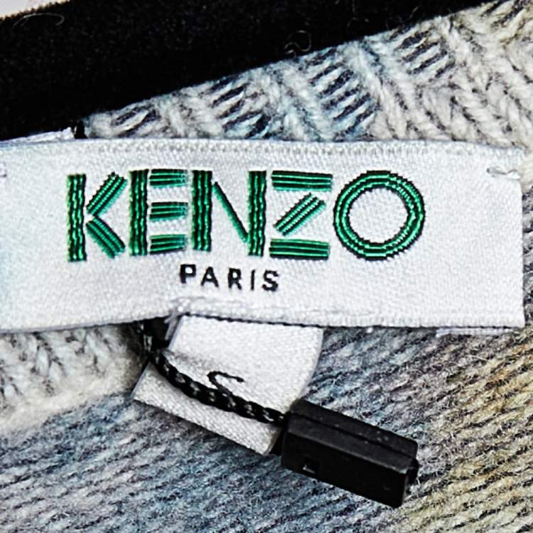 Pre Owned Kenzo Multicolor Perforated Knit Flying Tiger Flocked V-Neck Jumper S