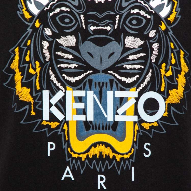 Pre Owned Kenzo Black Cotton Tiger Printed Short Sleeve Crew Neck T-Shirt L