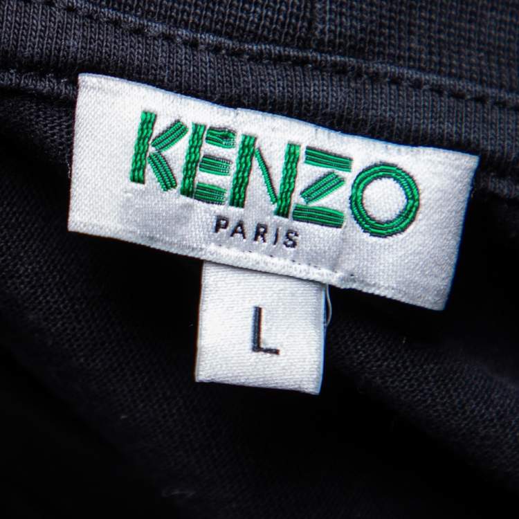 Pre Owned Kenzo Black Cotton Tiger Printed Short Sleeve Crew Neck T-Shirt L