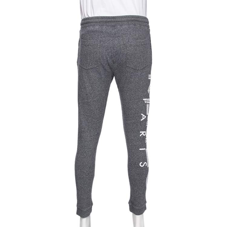 Pre Owned Kenzo Grey Logo Printed Knit Elasticized Waist Joggers M