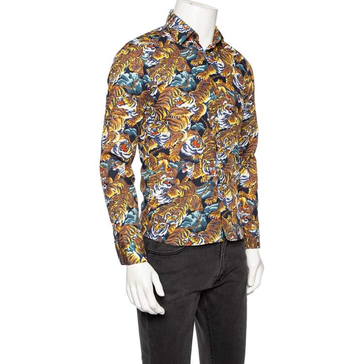 Pre Owned Kenzo Multicolored Flying Tiger Printed Cotton Button Front Shirt S