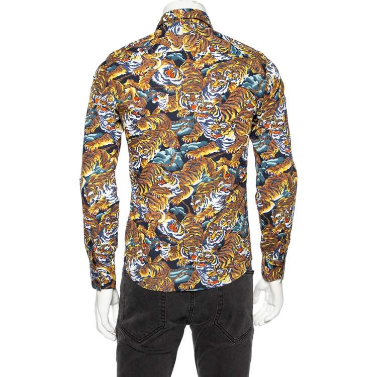 Pre Owned Kenzo Multicolored Flying Tiger Printed Cotton Button Front Shirt S