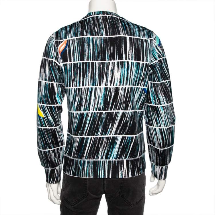 Pre Owned Kenzo Black & Blue Wave Printed Neoprene Long Sleeve Sweatshirt M