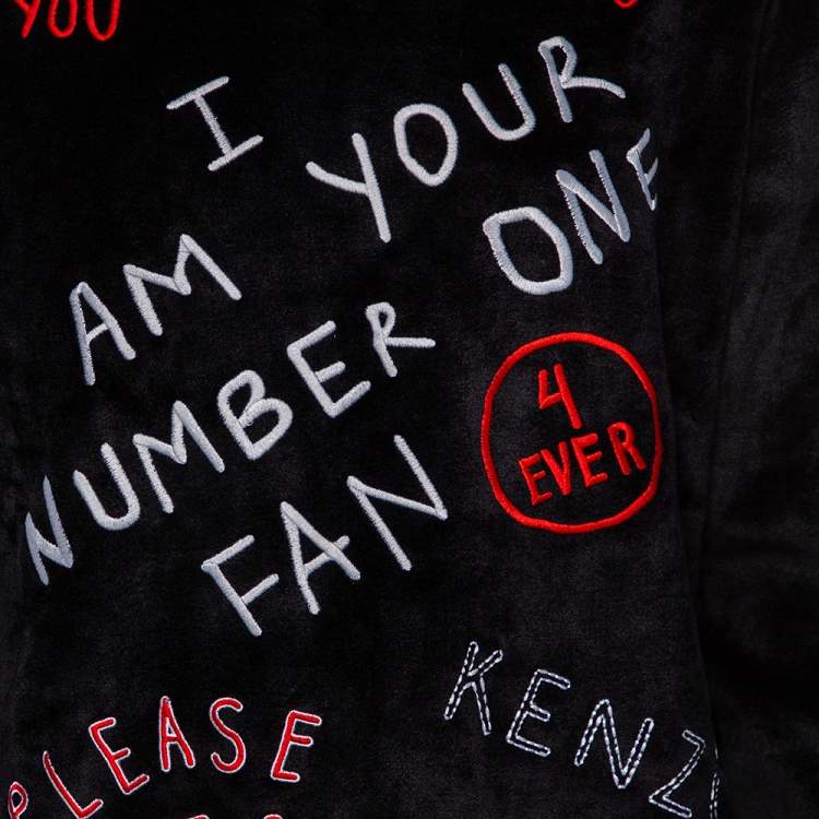 Pre Owned Kenzo Black Velour Number One Fan Embroidered Crewneck Sweatshirt M