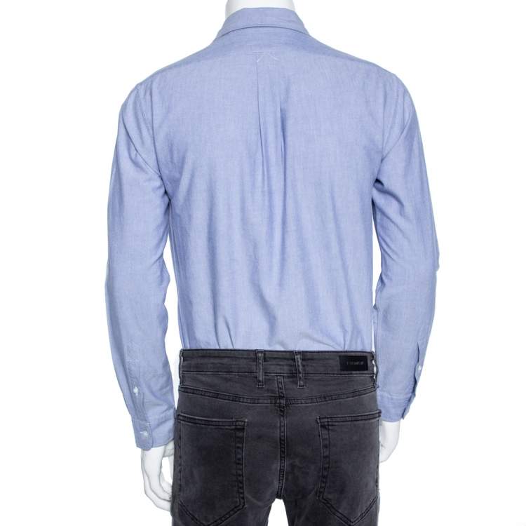 Pre Owned Kenzo Blue Cotton Tiger Detailed Button Down Casual Fit Shirt M