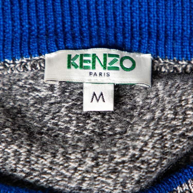 مملوكة مسبقًا Kenzo Grey Wool Contrast Trimmed Long Sleeve Sweater M 