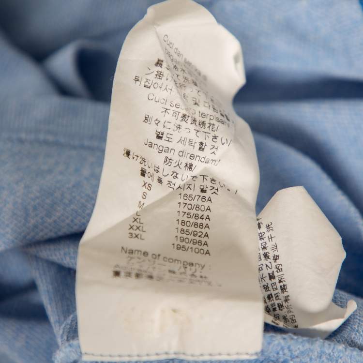 Pre Owned Kenzo Blue Chambray Tiger Motif Appliqued Polo T-Shirt M
