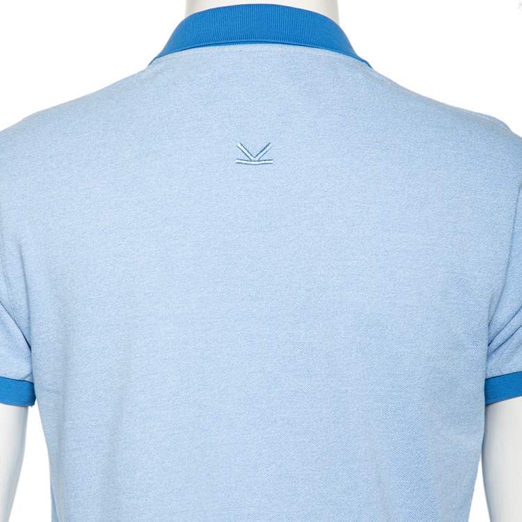 Pre Owned Kenzo Blue Chambray Tiger Motif Appliqued Polo T-Shirt M