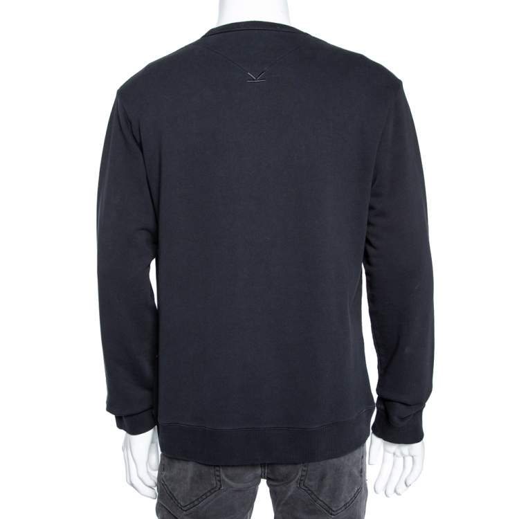 Pre Owned Kenzo Black Logo Embellished Cotton Long Sleeve Crewneck Sweatshirt XL