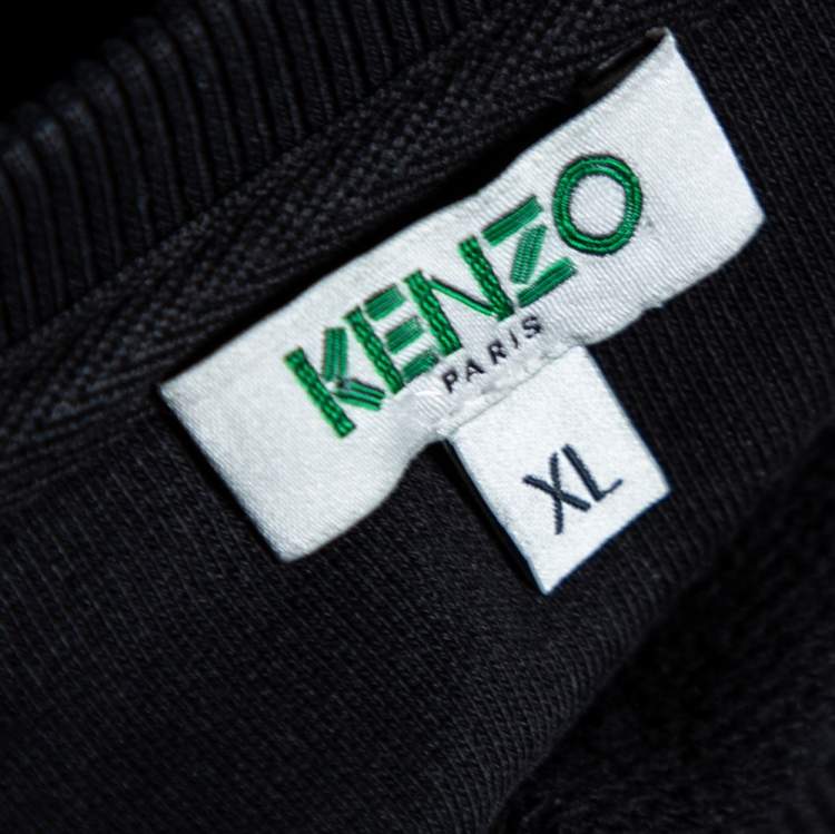 Pre Owned Kenzo Black Logo Embellished Cotton Long Sleeve Crewneck Sweatshirt XL