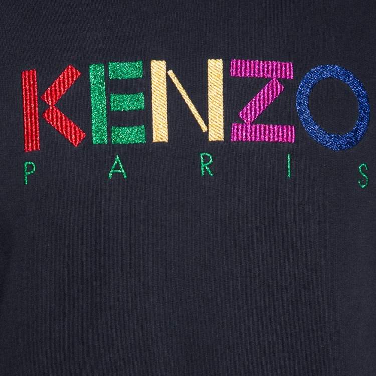 Pre Owned Kenzo Black Logo Embellished Cotton Long Sleeve Crewneck Sweatshirt XL