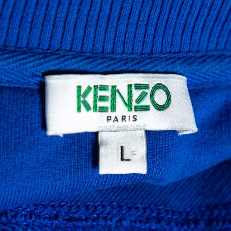 Pre Owned Kenzo Blue Eye Heart Logo Embroidered Cotton Crewneck Sweatshirt L