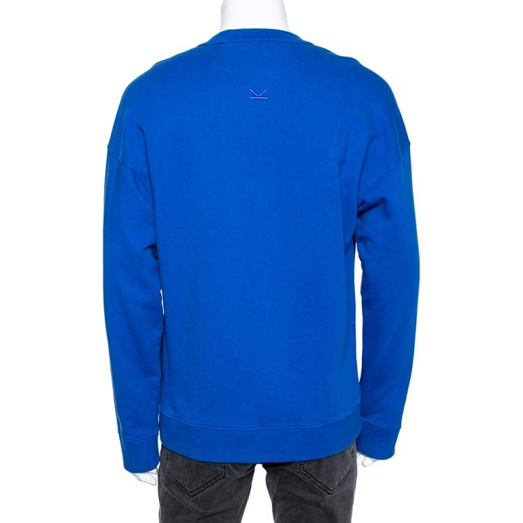 Pre Owned Kenzo Blue Eye Heart Logo Embroidered Cotton Crewneck Sweatshirt L