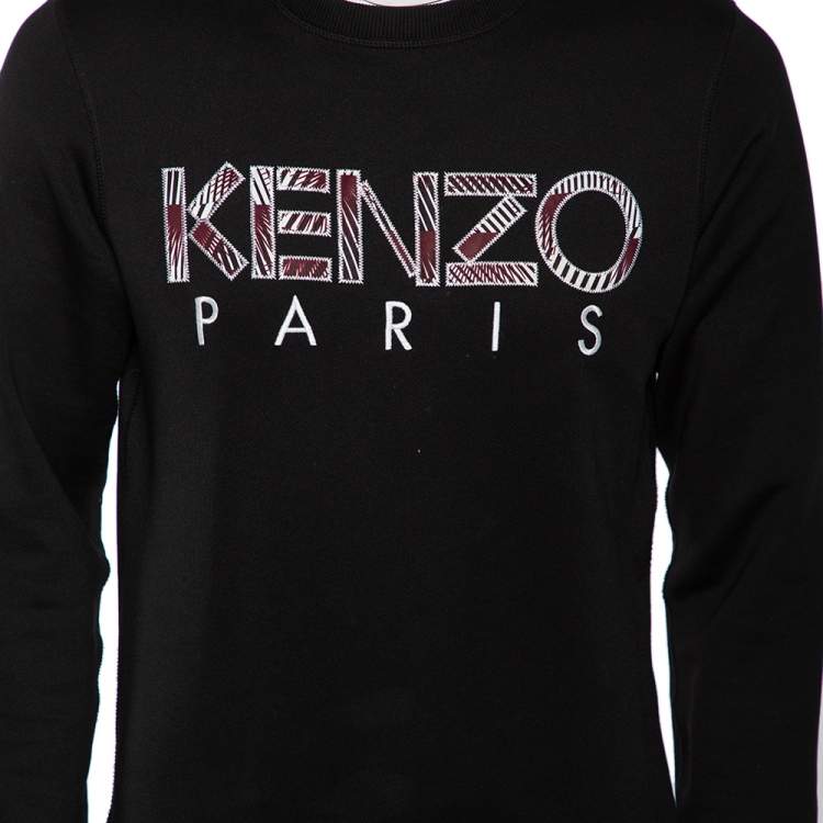 Pre Owned Kenzo Black Logo Embroidered Cotton Crewneck Sweatshirt M