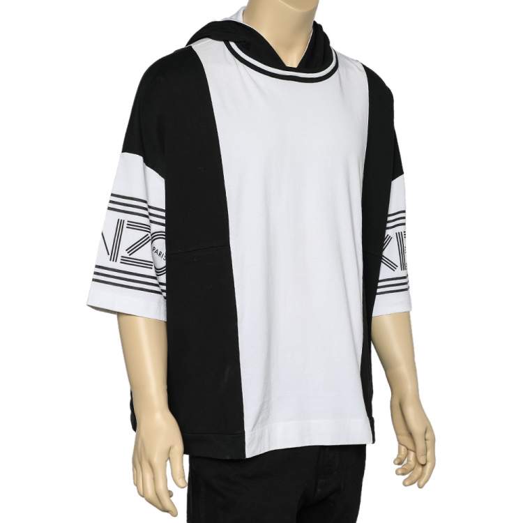 مملوكة مسبقًا Kenzo Monochrome Cotton Knit Logo Printed Sleeve Hooded Oversized Sweatshirt S
