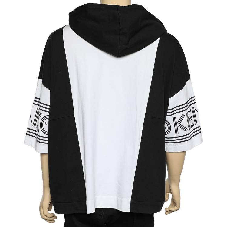 مملوكة مسبقًا Kenzo Monochrome Cotton Knit Logo Printed Sleeve Hooded Oversized Sweatshirt S