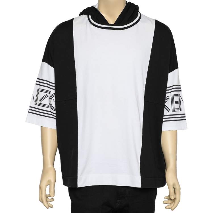 مملوكة مسبقًا Kenzo Monochrome Cotton Knit Logo Printed Sleeve Hooded Oversized Sweatshirt S