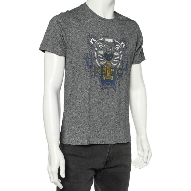 Pre Owned Kenzo Charcoal Grey Tiger Printed Cotton Knit Crewneck T-Shirt M