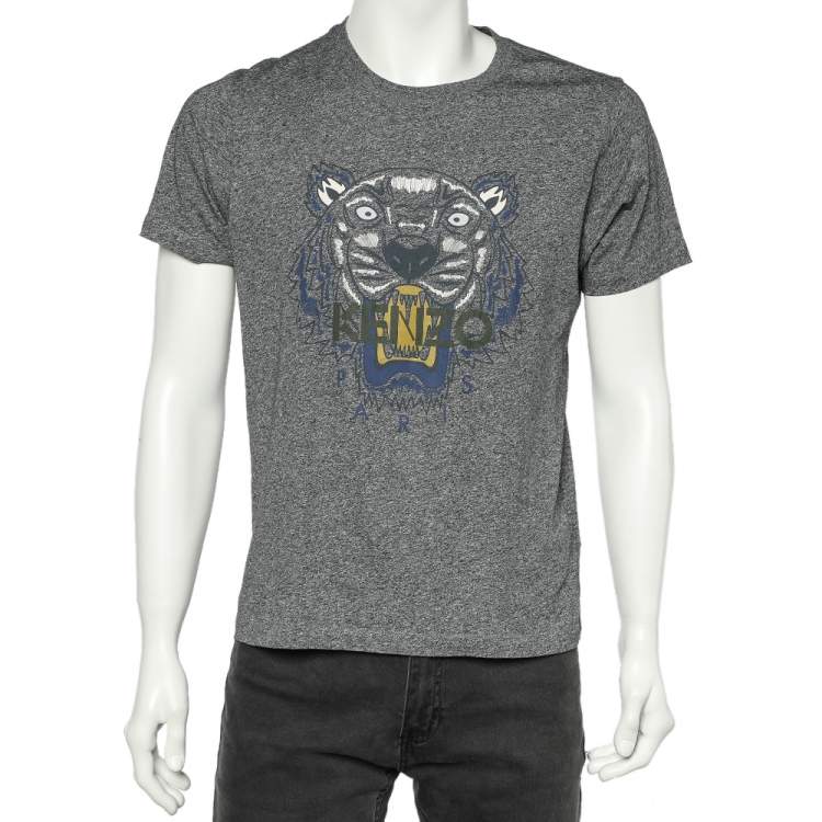Pre Owned Kenzo Charcoal Grey Tiger Printed Cotton Knit Crewneck T-Shirt M