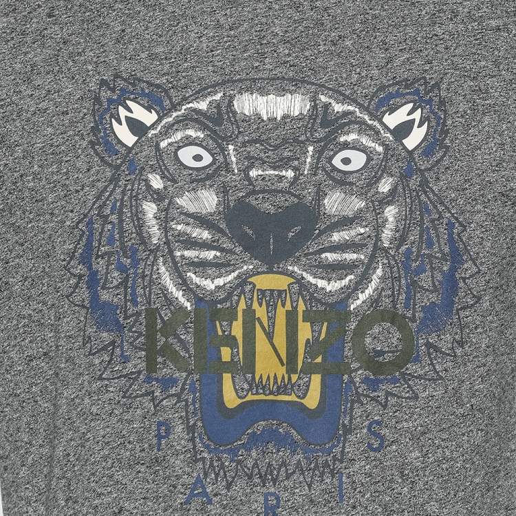 Pre Owned Kenzo Charcoal Grey Tiger Printed Cotton Knit Crewneck T-Shirt M