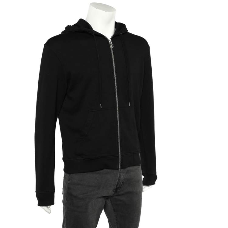 Pre Owned Kenzo Black Cotton Knit Logo Printed Hooded Sweatshirt L