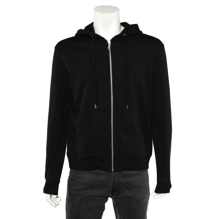 Pre Owned Kenzo Black Cotton Knit Logo Printed Hooded Sweatshirt L