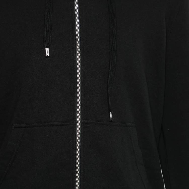 Pre Owned Kenzo Black Cotton Knit Logo Printed Hooded Sweatshirt L