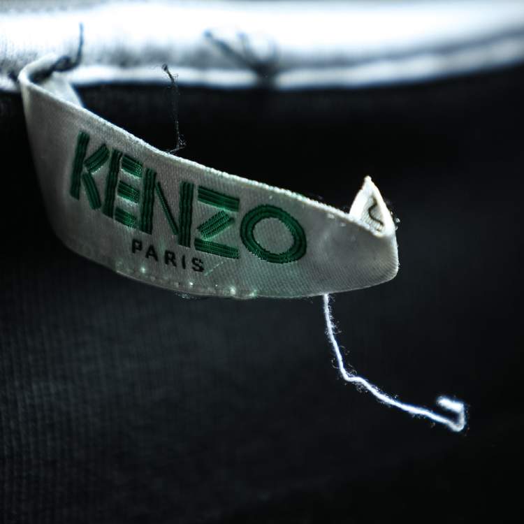 Pre Owned Kenzo Black Cotton Knit Logo Printed Hooded Sweatshirt L