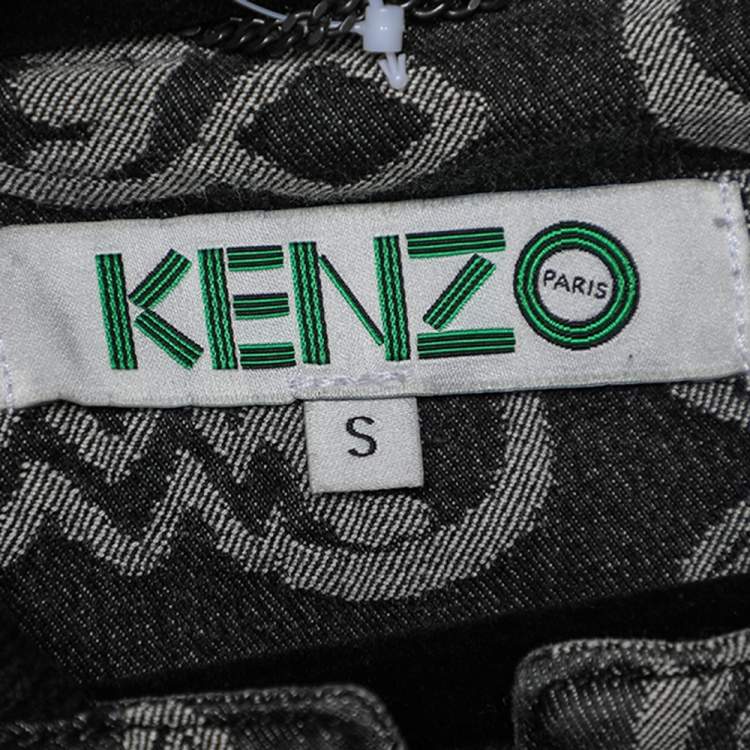 Pre Owned Kenzo Charcoal Grey Logo Jacquard Denim Button Front Jacket S