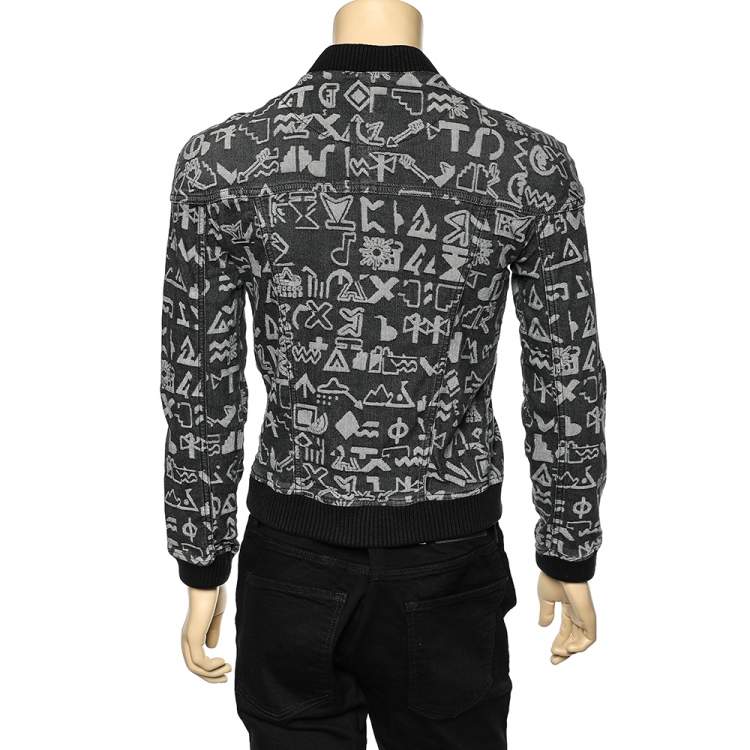 Pre Owned Kenzo Charcoal Grey Logo Jacquard Denim Button Front Jacket S