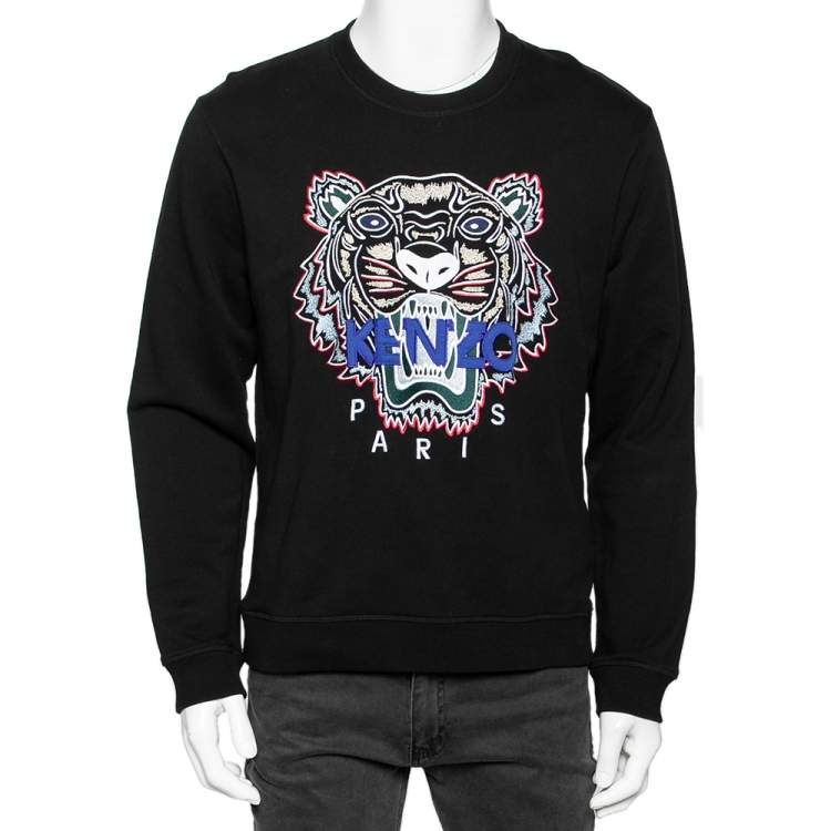 Pre Owned Kenzo Black Cotton Tiger Embroidered Long Sleeve Crewneck Sweatshirt L