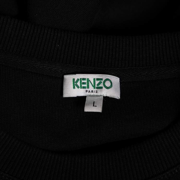 Pre Owned Kenzo Black Cotton Tiger Embroidered Long Sleeve Crewneck Sweatshirt L