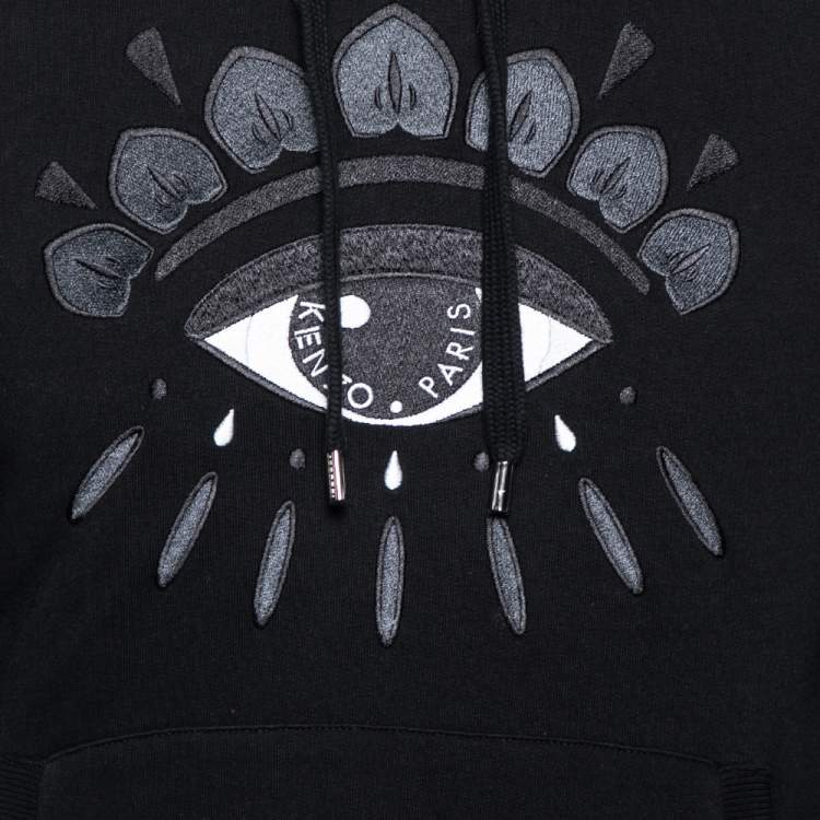 Pre Owned Kenzo Black Cotton Eye Embroidered Knit Oversized Hoodie S