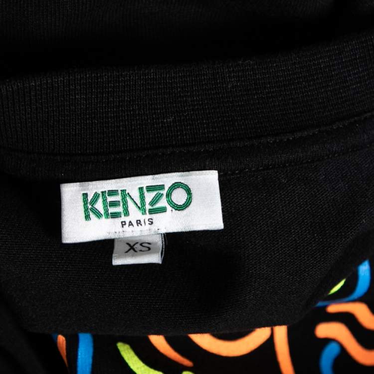 Pre Owned Kenzo Black Cotton Tiger Printed Crew Neck Short Sleeve T-Shirt XS
