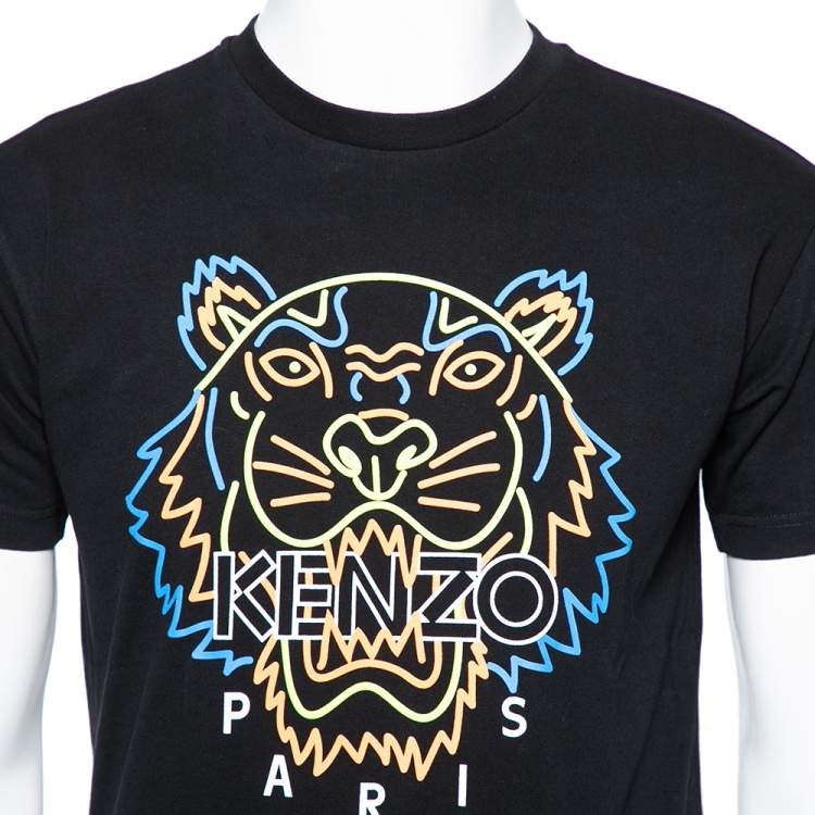 Pre Owned Kenzo Black Cotton Tiger Printed Crew Neck Short Sleeve T-Shirt XS