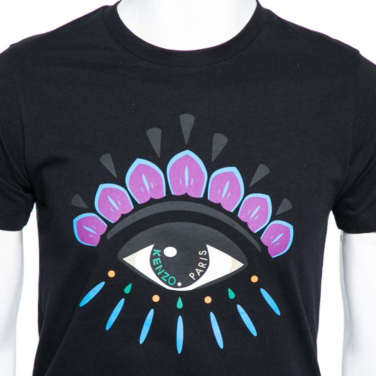 Pre Owned Kenzo Black Eye Print Cotton Crew Neck T-Shirt S